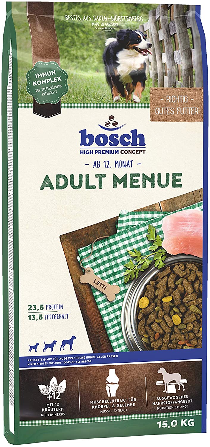  bosch HPC Adult Menue | Mezcla de croquettas para perros adultos de todas las razas | Con muchas hierbas valiosas | 15 kg 