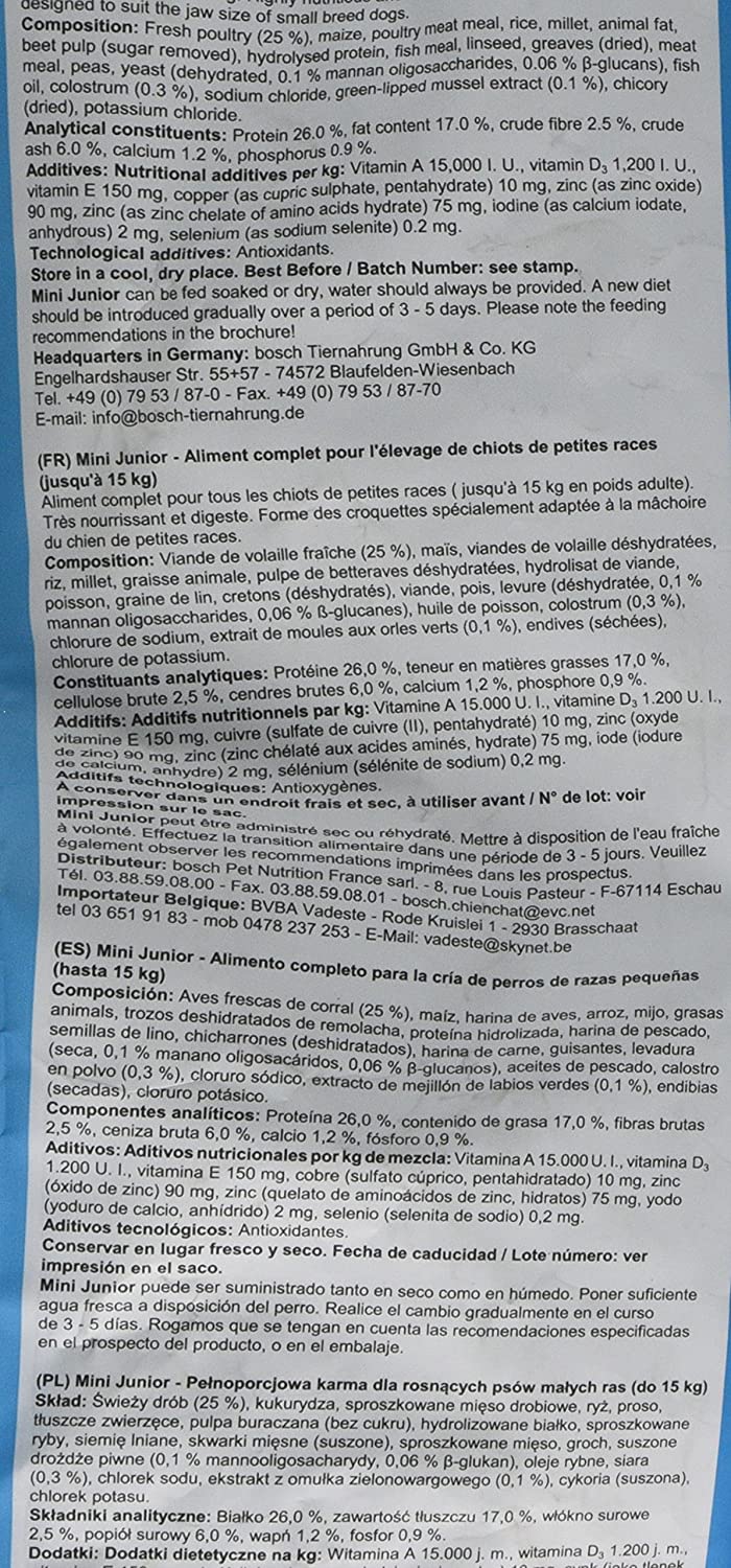  bosch HPC Mini Junior | Comida seca para perros jóvenes de todas las razas | Fortalece las defensas y el sistema inmunitario del perro | 1 kg 