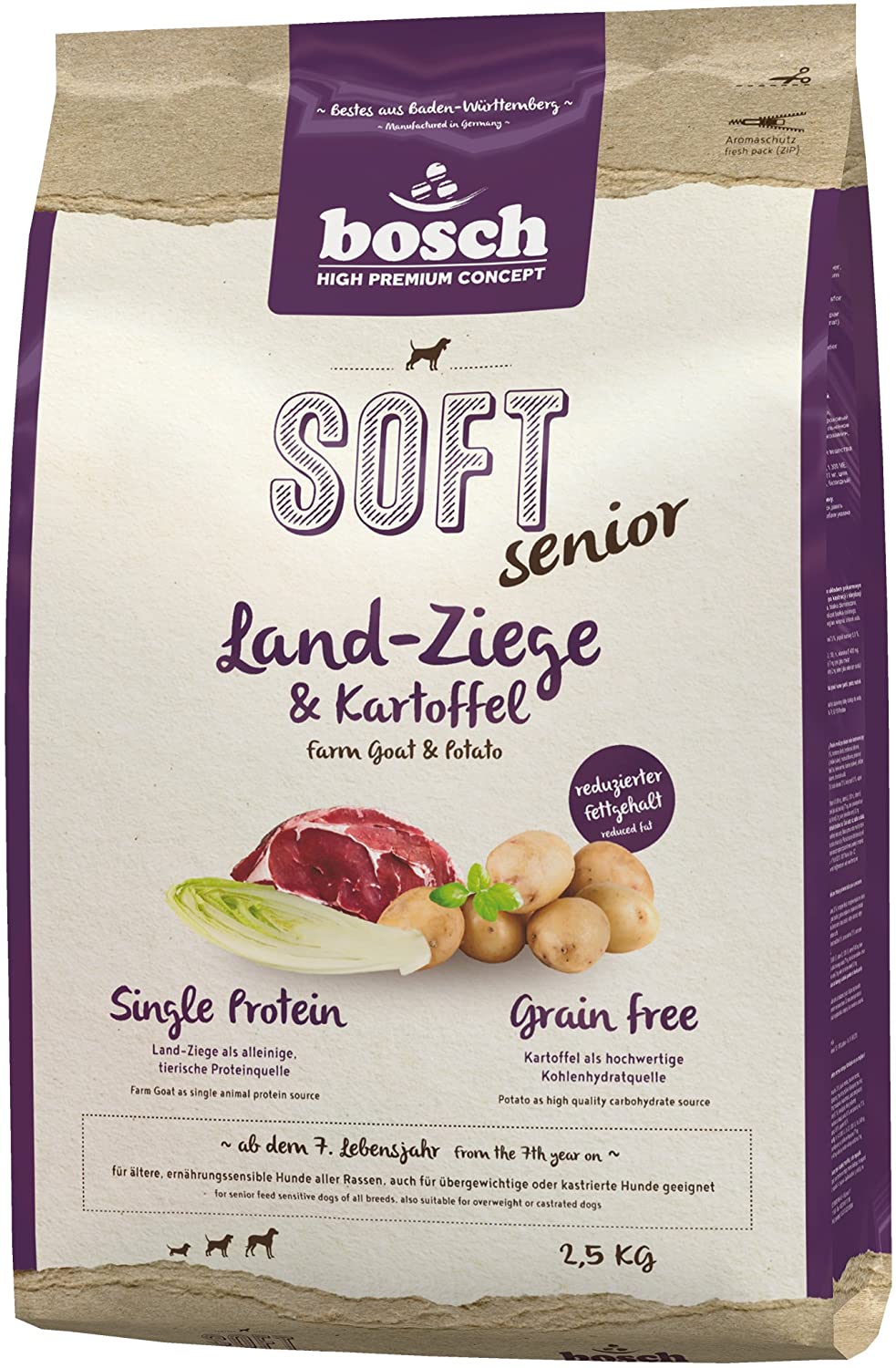  bosch HPC SOFT Senior | Cabra y Patata | comida semihúmeda para perros mayores de todas las razas y perros sensibles desde el punto de vista nutricional | Single Protein | Sin Cereales | 12,5 kg 