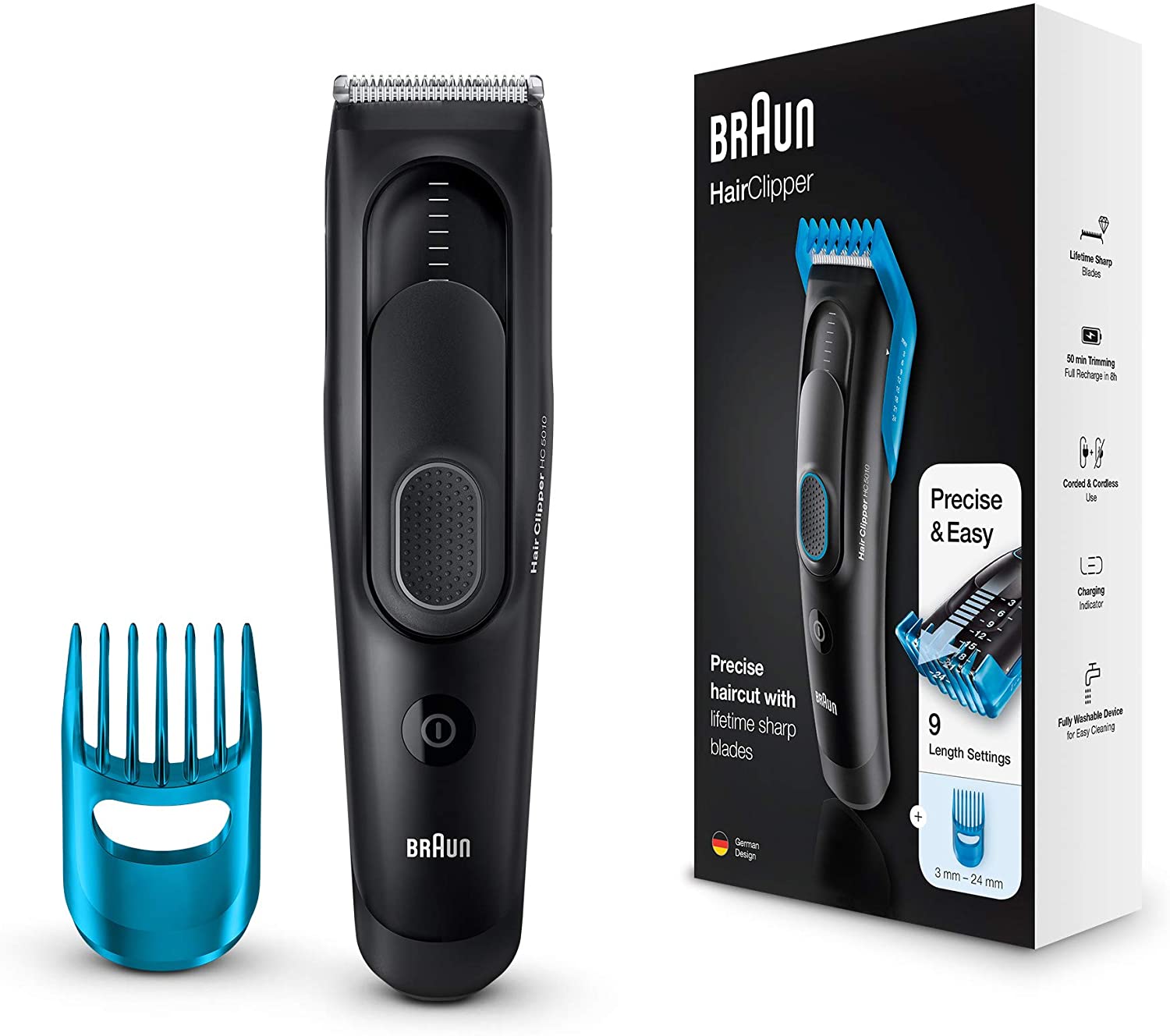  Braun HC 5010 - Máquina de cortar pelo profesional, cortapelos con 9 longitudes de corte, negro 