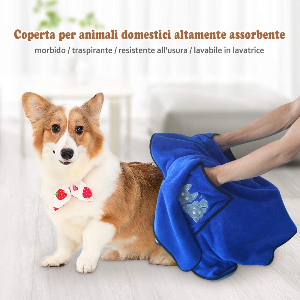  Bravpet Toalla de secado para mascotas Manta para perro Microfibra Albornoz para perro Cachorro Gato Toalla absorbente de secado rápido Toalla de baño súper suave Lavable a máquina para perros, gatos 