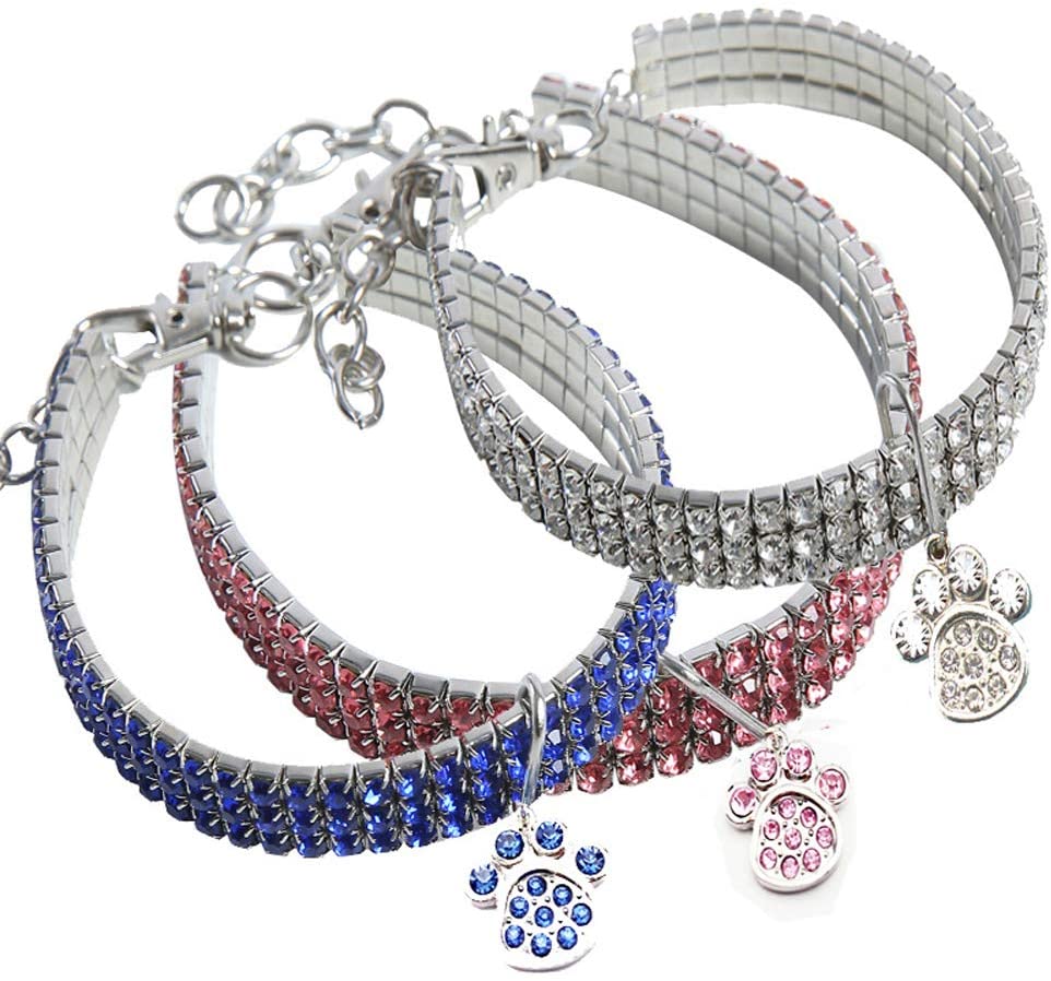  BT Bear Collar para Mascota, Collar con Colgante de Hueso elástico con Cristales Brillantes para Gatos, Perros pequeños 