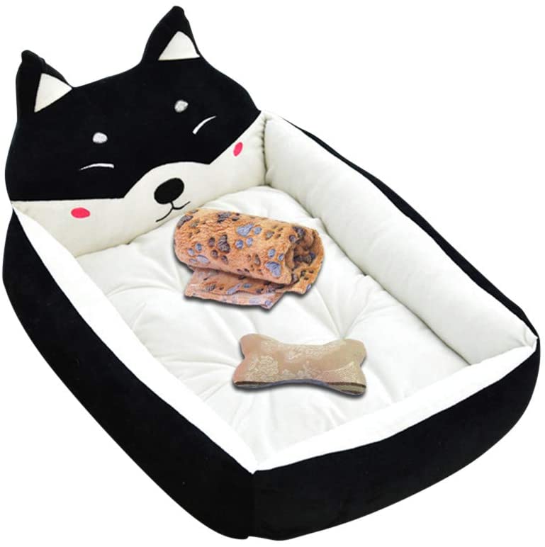  Cama de Perrera Dibujos Animados Almohada Rectángulo para Mascotas Cómodo Mascota Gato y Perro Cama Beige Set S 