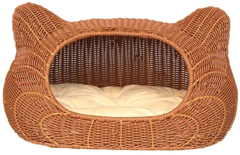  Cama nido para perro Casa de mascotas de ratán hecha a mano Caseta de gato Perrera Extraíble y lavable Pequeño perro mordida Estaciones Nido Exquisito Mano de obra caseta casa mascotas ( Color : A ) 