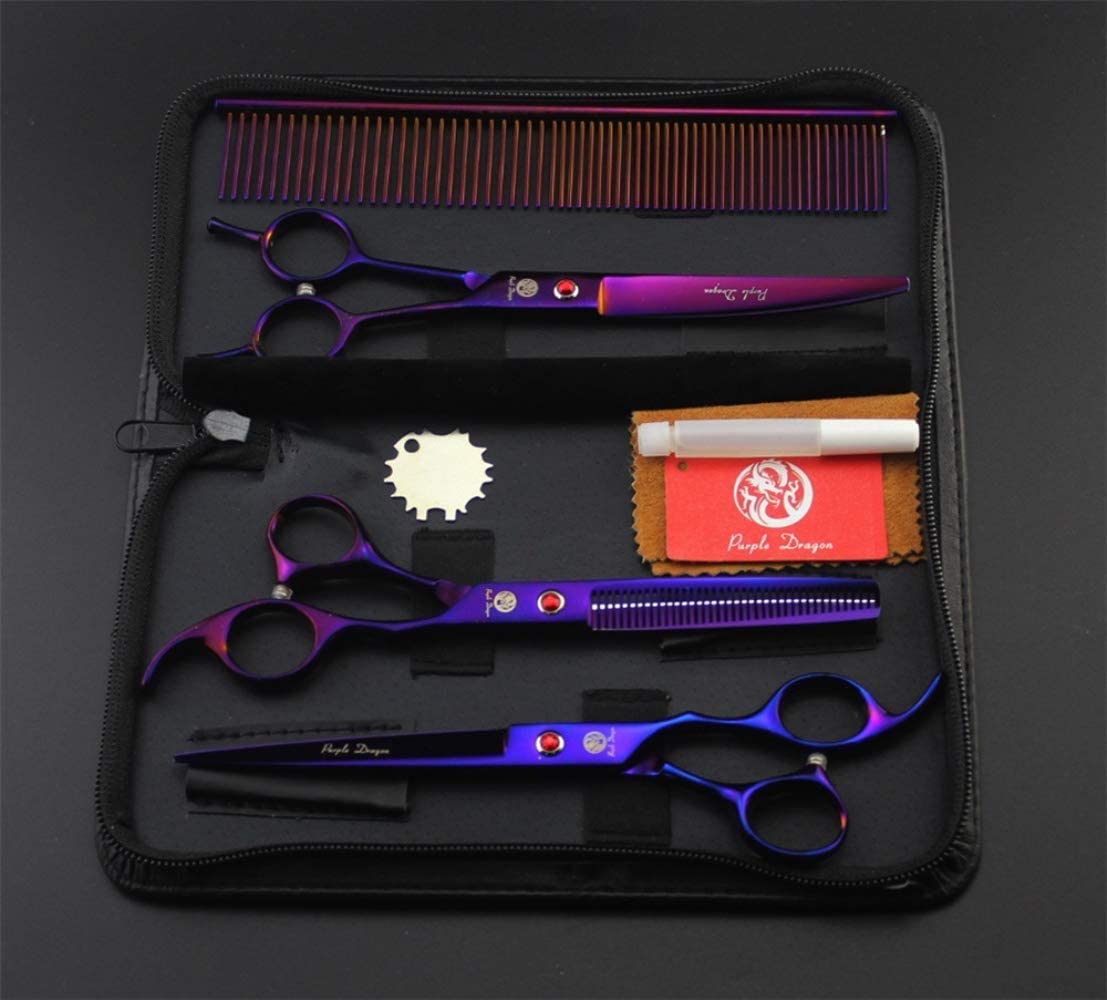  Camara de Fotos para Niños Tijeras De Aseo Set 7 Pulgadas Japón 440c Tijeras para Perros Corte De Cabello Tijeras Curvas Adelgazantes con Bolsa De Peine Negro P-703 