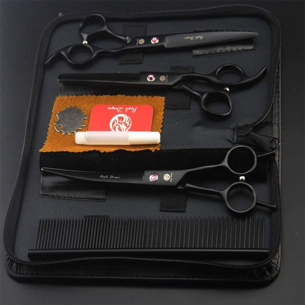  Camara de Fotos para Niños Tijeras De Aseo Set 7 Pulgadas Japón 440c Tijeras para Perros Corte De Cabello Tijeras Curvas Adelgazantes con Bolsa De Peine Negro P-703 