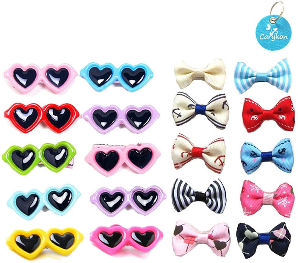  Carykon - 20 Horquillas para el Pelo de Perro con Forma de corazón, para Gafas de Sol, moños de Mascota, Pinzas para el Pelo de cocodrilo, Accesorios para el Pelo de Mascotas 