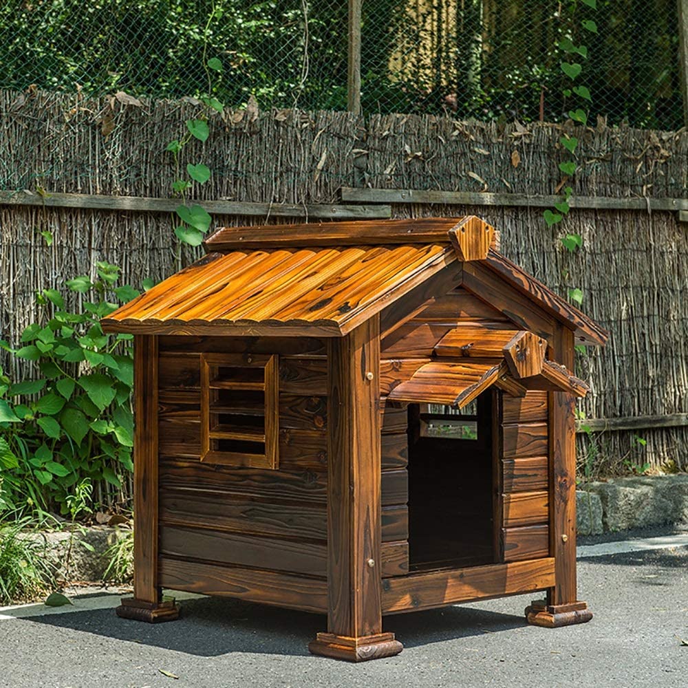  Casa para mascotas Medio perrera del perro del perrito del perro Casa de perro mascota de la perrera con tejado a dos aguas for el hogar Un especial for su mascota al aire libre casa del animal domést 