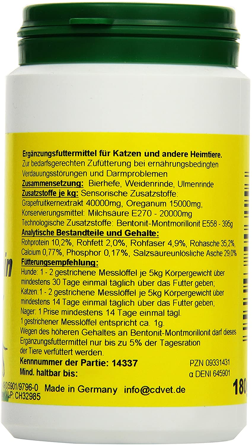  cdVet Naturprodukte DarmRein Pulver 180 g - Dog & Cat - intestinal Protector - intestinal mucosa - Minerals + Trace Elements + nutrients - Digestive - intestinal Health - Immune System - Bacteria - 