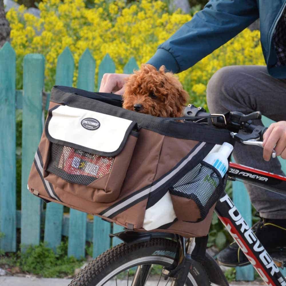  Cesta de bicicleta para mascotas,bolsa de manillar plegable extraíble bicicleta impermeable portaequipajescesta portador de mascotas bolsa de marco cinturón de seguridad del animal 