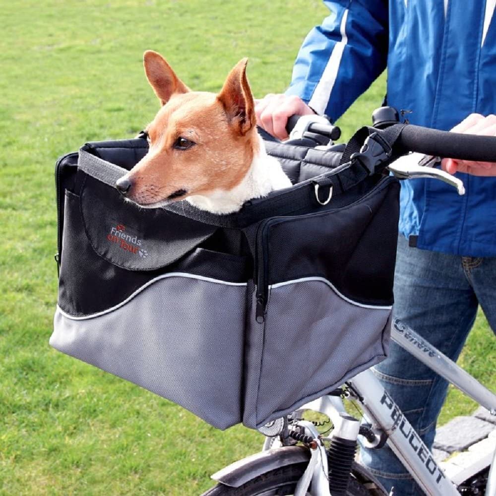  Cesta de bicicleta para perros, mascotas, parte delantera, para manillar, correa para el hombro, resistente, estable 