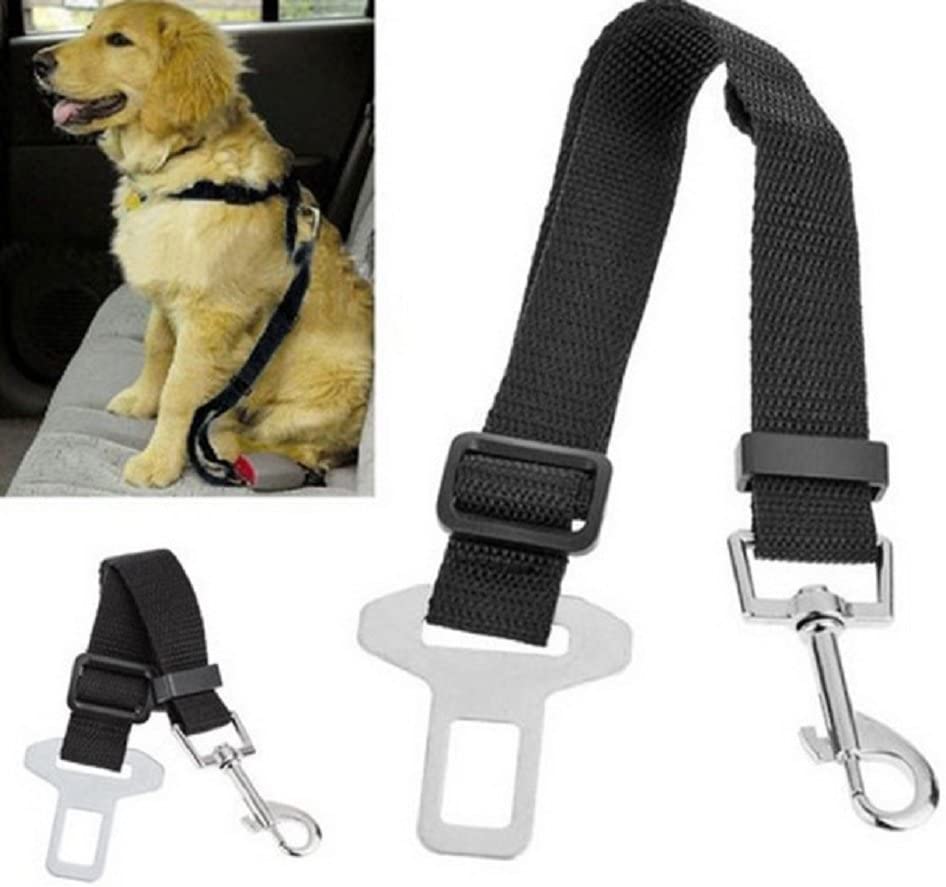  Cinturón de Seguridad para Perros, Lomire Cinturón Ajustable de Nylon para Trasportar Mascotas de Viajes Cinturón de Perros de Asiento de Coche Color Negro 