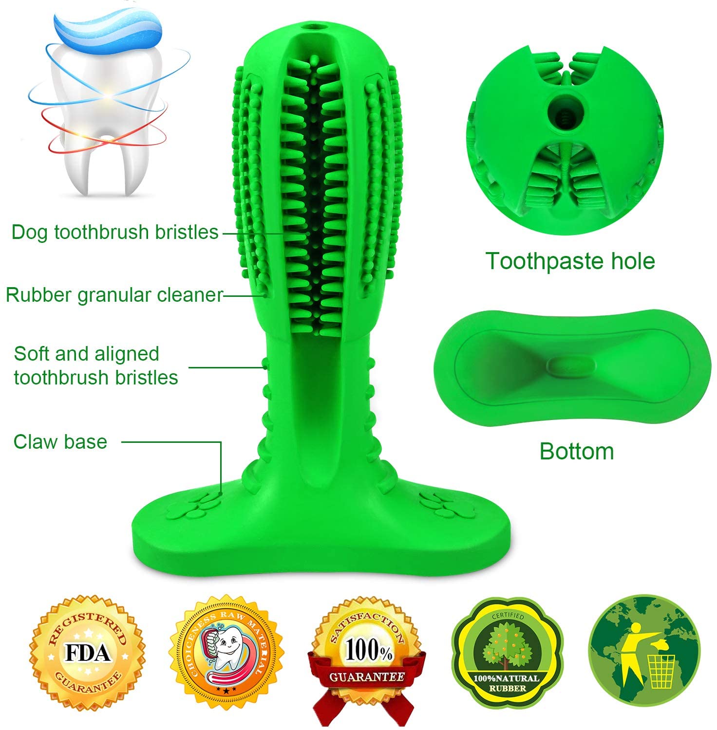  CNNIK Juguete para Cepillo de Dientes para Mascotas, Perros Silicona Juguete de masticación Cepillo de Dientes, Dientes para Mascotas Limpieza de cavidad bucal para Perros y Gatos, Verde 