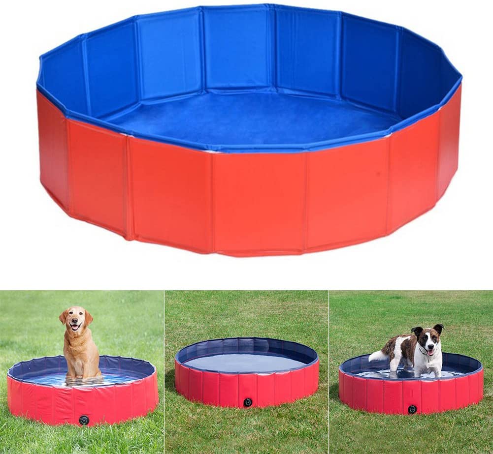  Crewell Bañera Plegable para Mascotas, Plegable, para Viaje, Portátil, para Cachorros, para Gatos y Perros, Rojo, 80cm*30cm 