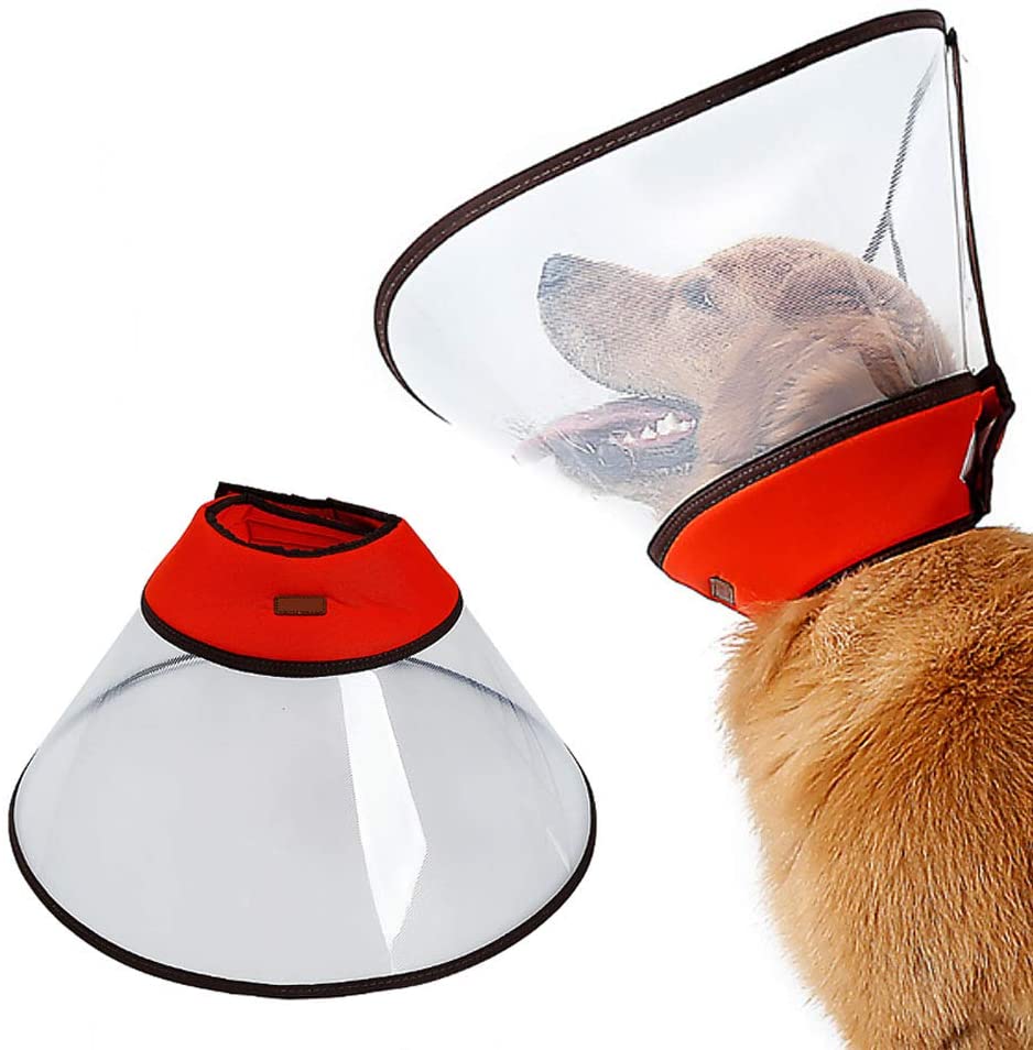  Cuello de perro protector suave, cómodo Cuello electrónico ajustable Anti-Mordida Lamer Collar isabelino Mascotas Curación de heridas Cubierta protectora Cono transparente para perros grandes,A,3XL 