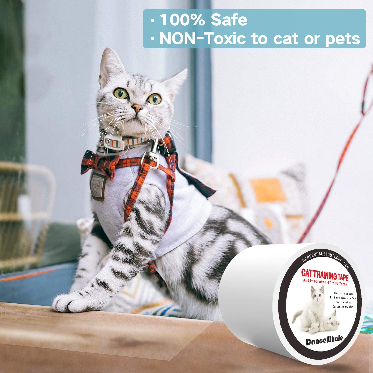  DanceWhale Cinta de Entrenamiento Anti Arañazos para Gatos, 10 CM x 30 M Cinta Disuasoria Transparente para Rascar Gatos, Protector de Muebles para Sofá, Alfombra, Puertas 