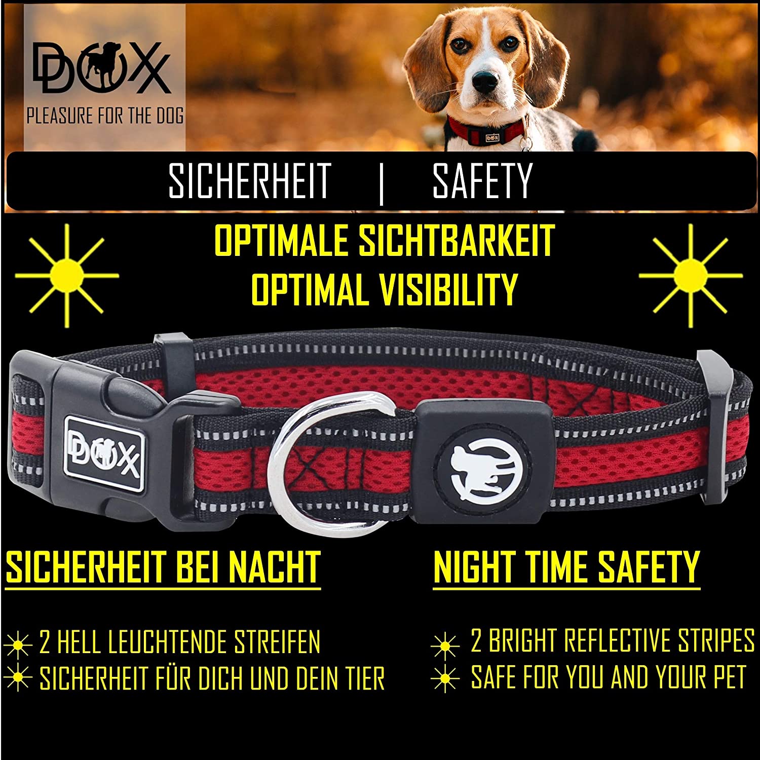  DDOXX Collar Perro Air Mesh, Ajustable, Reflectante, Acolchado | Diferentes Colores & Tamaños | para Perros Pequeño, Mediano y Grande | Collares Accesorios Gato Cachorro | Rojo, S 