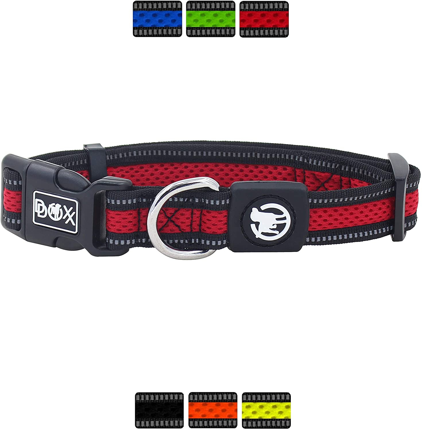  DDOXX Collar Perro Air Mesh, Ajustable, Reflectante, Acolchado | Diferentes Colores & Tamaños | para Perros Pequeño, Mediano y Grande | Collares Accesorios Gato Cachorro | Rojo, S 