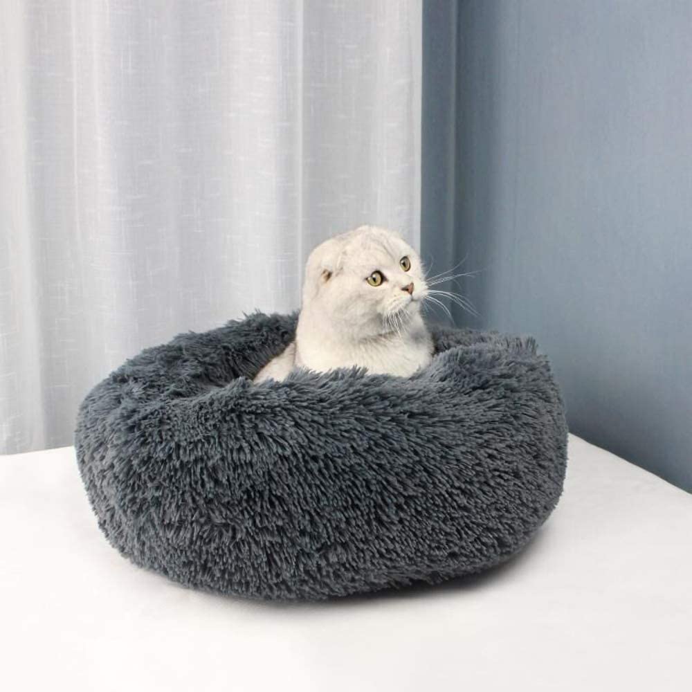  Decdeal Cama de Gato Donut Cama de Mascotas Perros Redonda Cómodo Suave Corto Nido de Donut con una Bola de Sisal para Animales Domésticos Cachorros para Dormir Descansar Invierno 