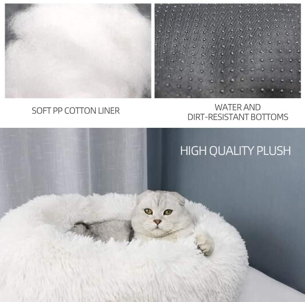  Decdeal Cama de Gato Donut Cama de Mascotas Perros Redonda Cómodo Suave Corto Nido de Donut con una Bola de Sisal para Animales Domésticos Cachorros para Dormir Descansar Invierno 