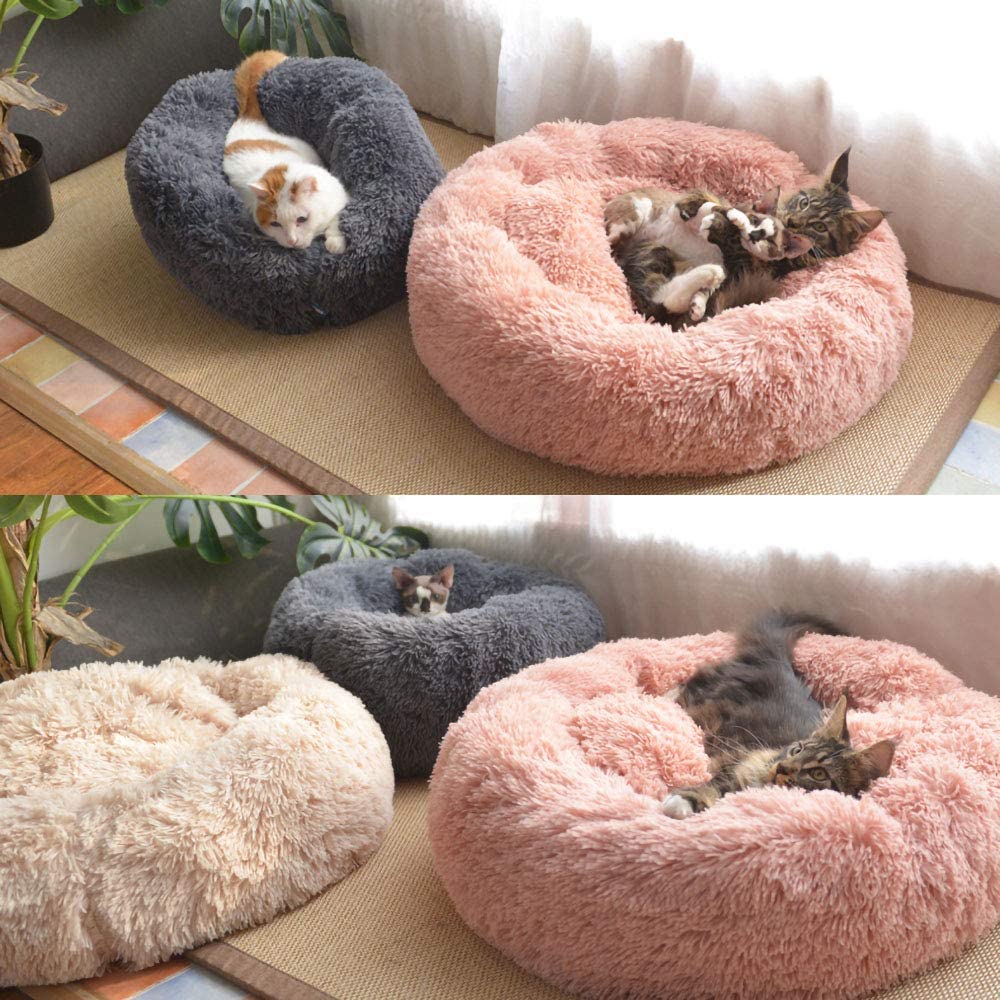  Decdeal Cama de Gato Donut Cama de Mascotas Perros Redonda Cómodo Suave Corto Nido de Donut con una Bola de Sisal para Animales Domésticos Cachorros para Dormir Descansar Invierno 