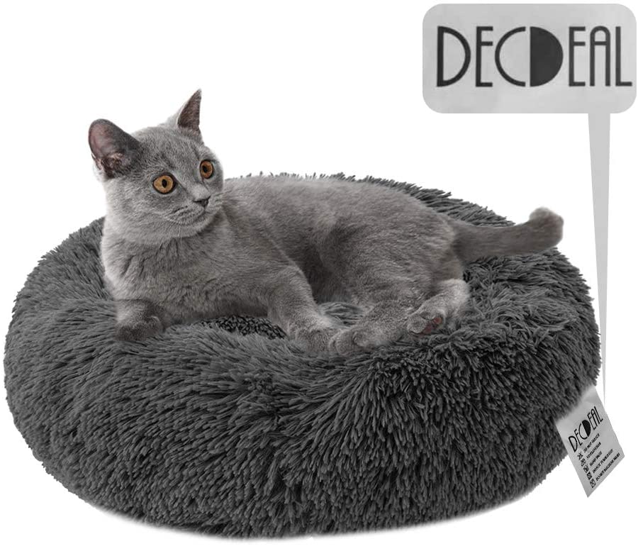  Decdeal Cama de Gato Donut Cama de Mascotas Perros Redonda Cómodo Suave Corto Nido de Donut con una Bola de Sisal para Animales Domésticos Cachorros para Dormir Descansar Invierno 