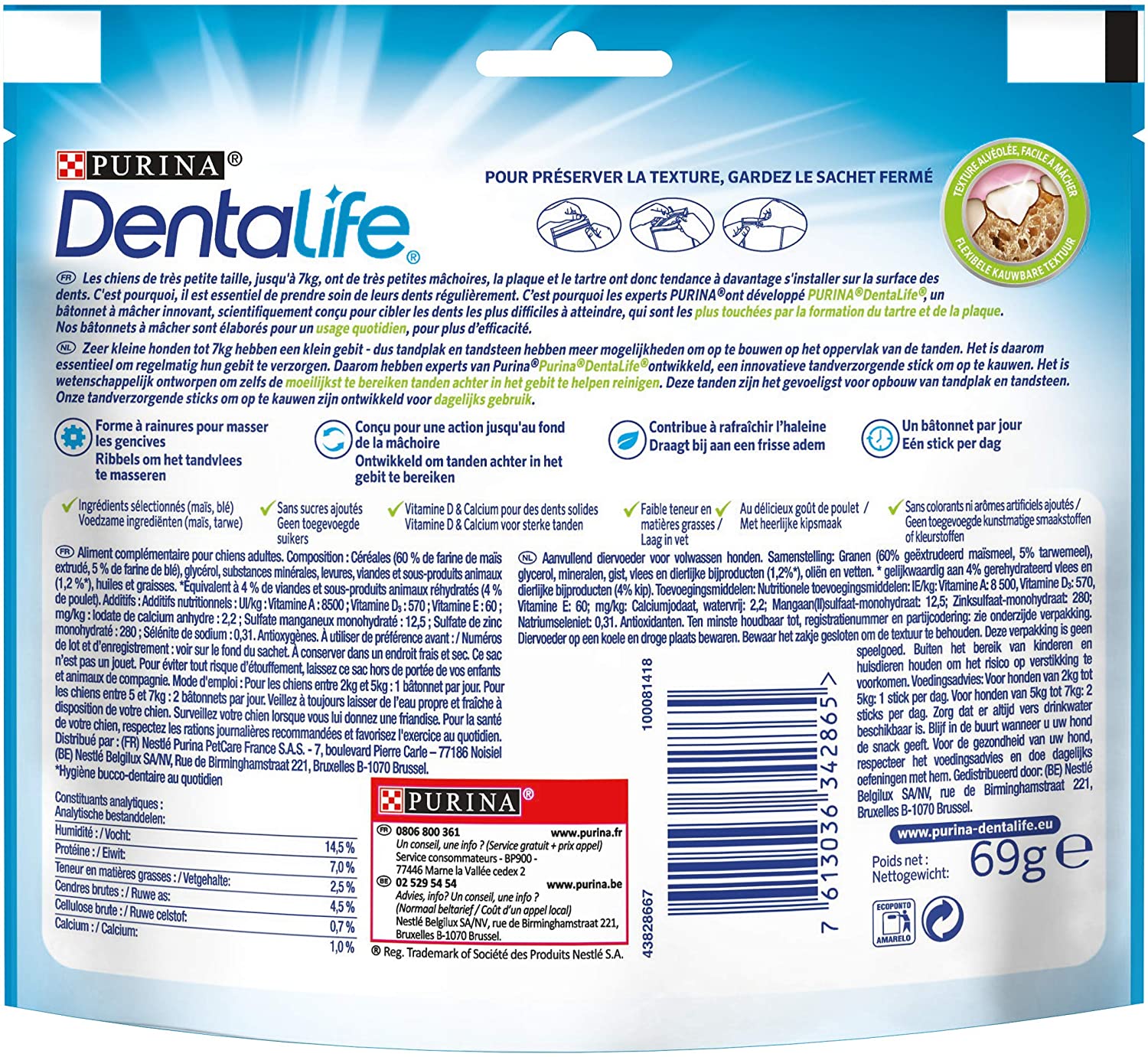  Dentalife Purina Extra Mini – 69 G – 7 Varillas de mascar para Perros de Muy pequeña Talla 