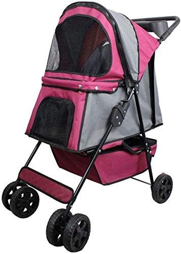  DGHJK Cochecitos Mascota, Animal Portador Exterior Apilable Portátil Transpirable Práctica Fuentes del Animal Doméstico Cómodo De La Compra (Color: Rosa, Tamaño: 77 * 50 * 90 Cm) 