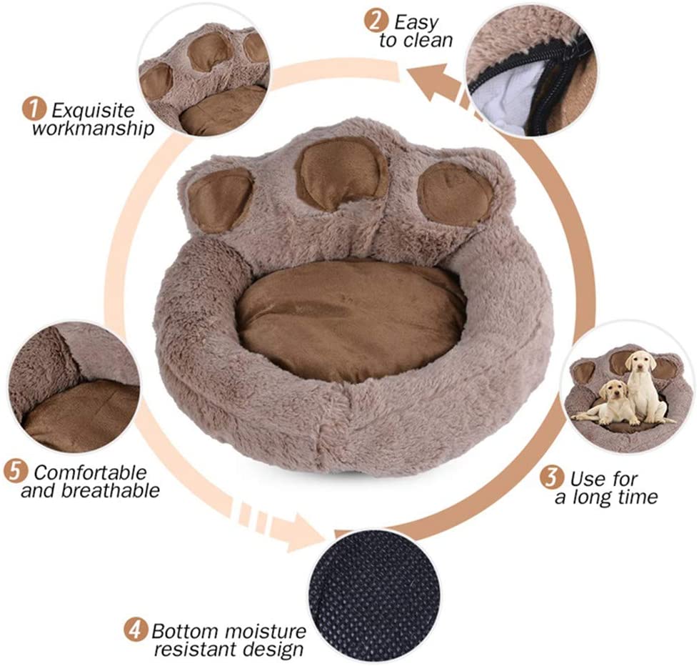  DHQSS Cama Sofá Redondo para Mascotas Forma de Garra Cesta Linda de Perros con Cojín Extraíble Casa Cama Nido Cómoda para Gatos y Perros Camas para Lavable Mascota Invierno,C,68cm 