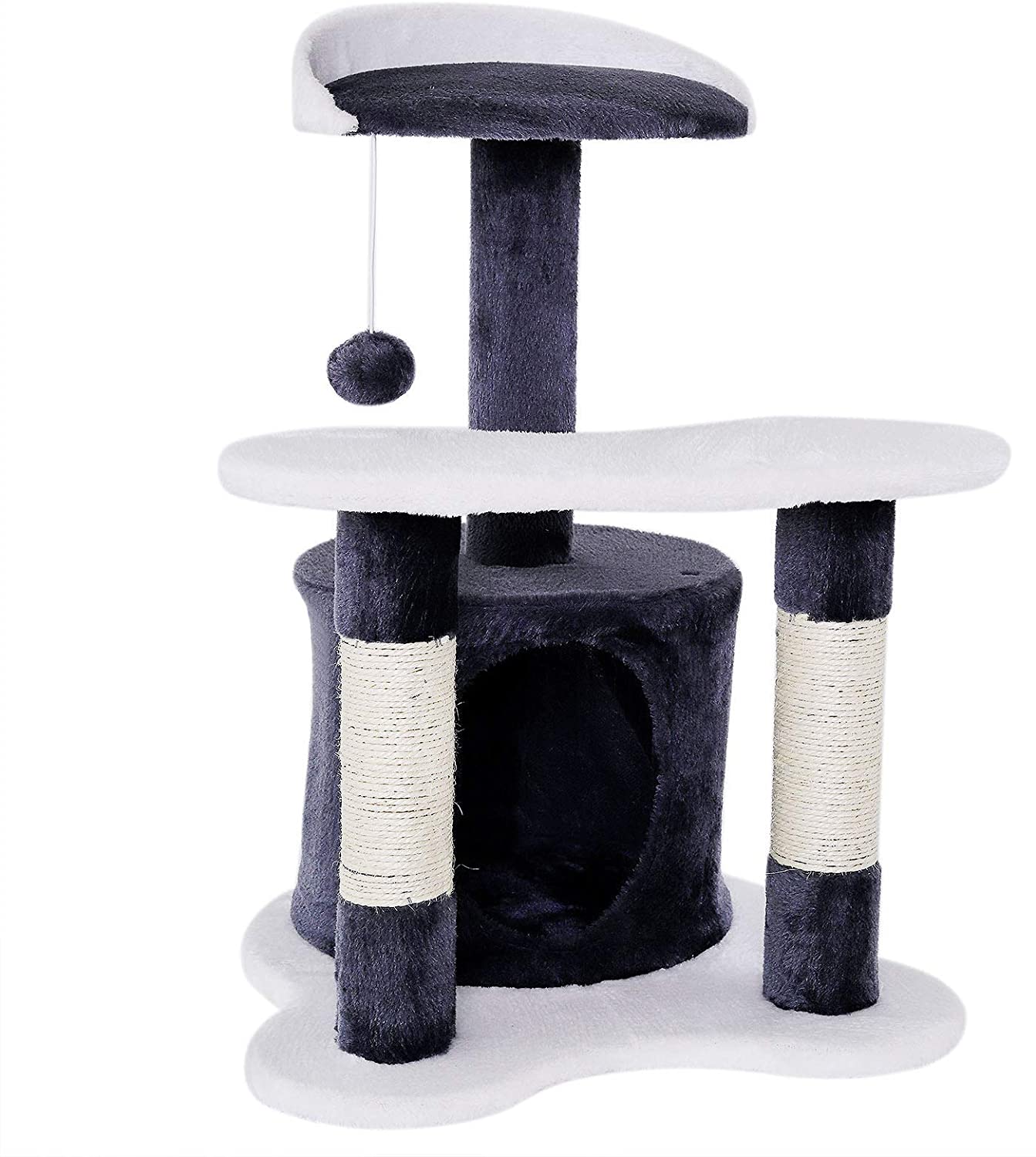  Dibea KB00141 Rascador para Gatos, Altura 65 Cm, Árbol Escalador Arañar Juguete Color Gris y Blanco 