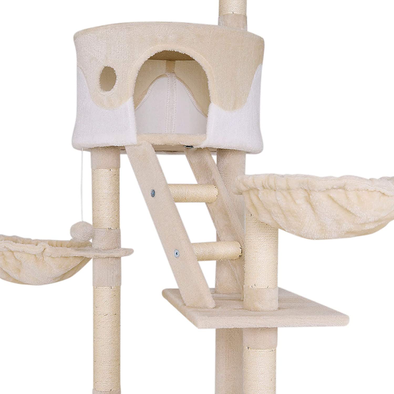  Dibea KB00404 Árbol Rascador Escalador para Gatos, 240-260 cm, Altura Ajustable del Techo Beige y Blanco 