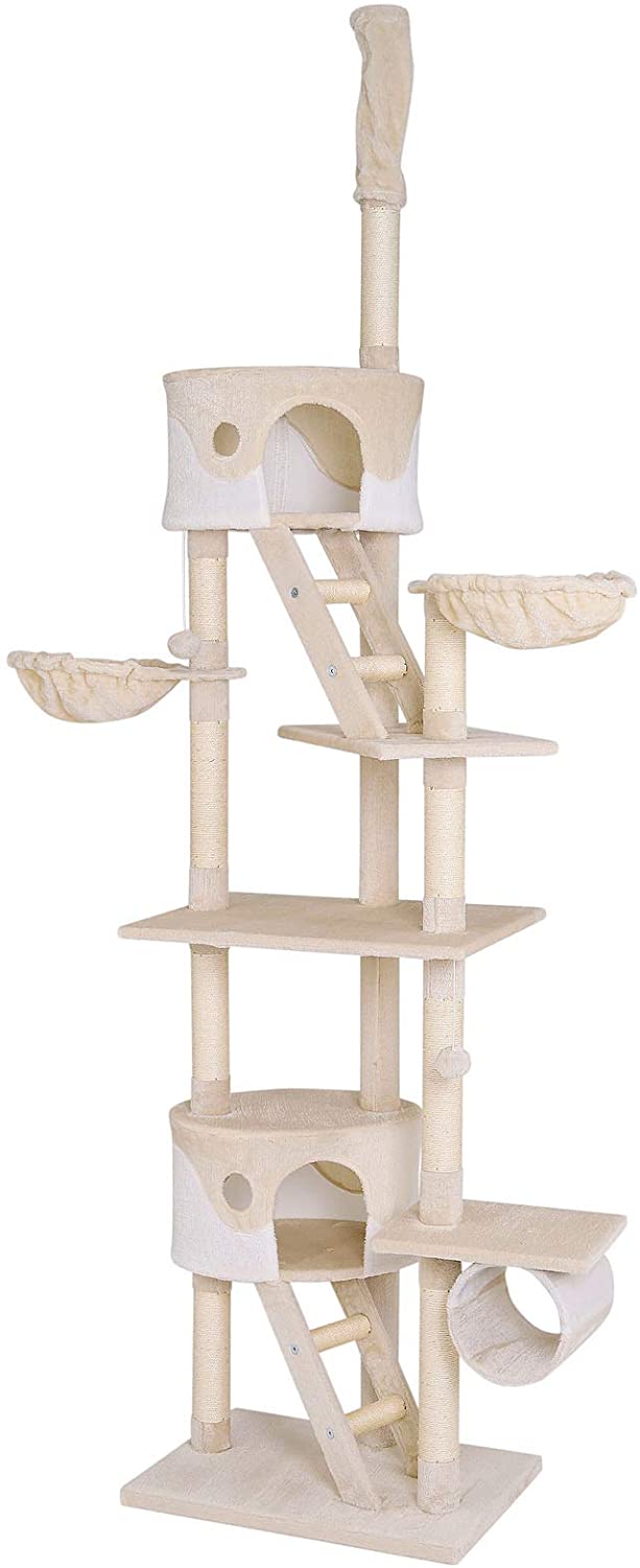  Dibea KB00404 Árbol Rascador Escalador para Gatos, 240-260 cm, Altura Ajustable del Techo Beige y Blanco 