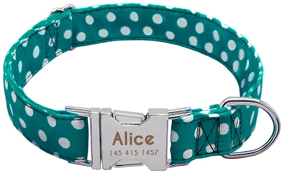  Didog Collar de perro grabado personalizado, suave de nylon con acero inoxidable de la hebilla de liberación rápida para azul Tamaño pequeño: 10,5" a 16,5 (26-42CM) 