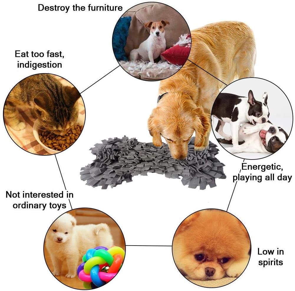  Dog Snuffle Mat Forma de Hueso Juguete Suave Almohadilla Entrenamiento de Alimentación Olfateando Esteras Puzzle Juguetes Suministros de Mascotas Nosework Borla Manta 