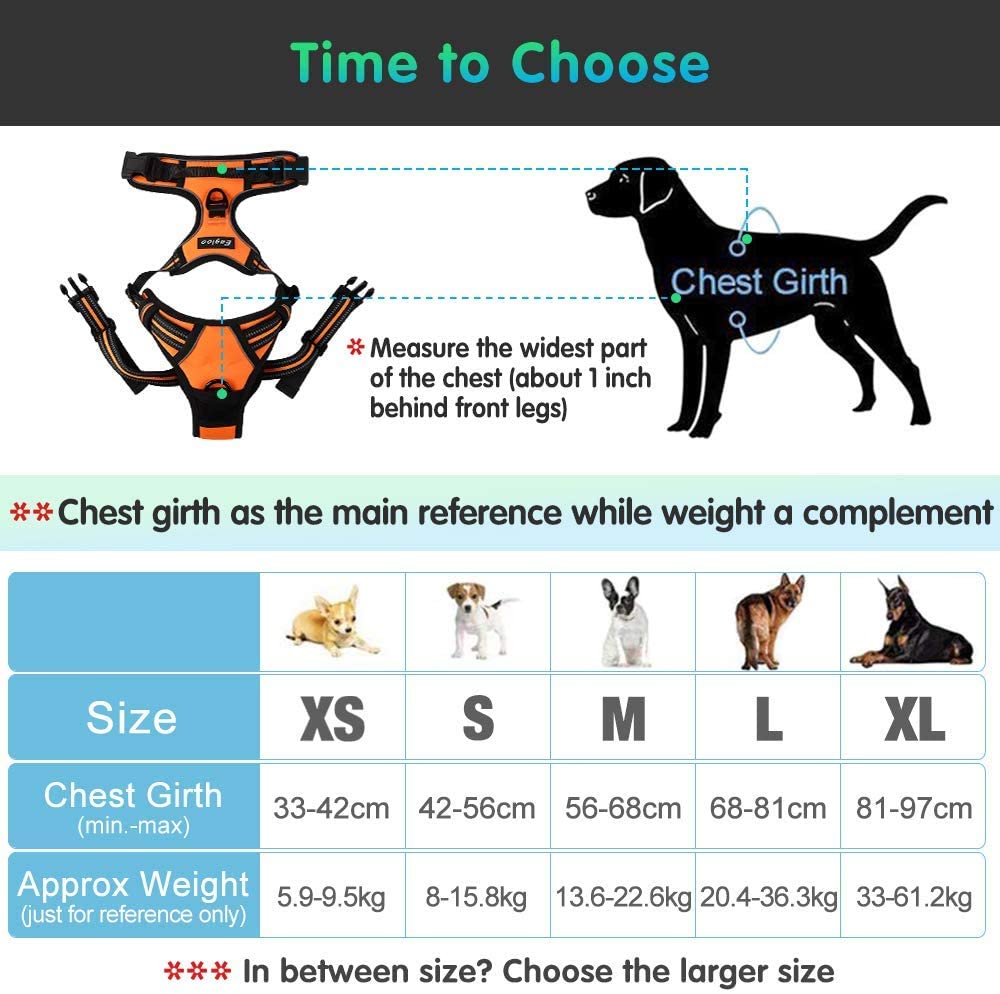  Eagloo Arnes de Perro Antitirones Cómodo Chaleco Ajustable Correa al Cuello y Pecho para Perros Grande Material Duradero Transpirable con Cinta Reflectante Adaptarse a Ejercer Externo L/Naranja 