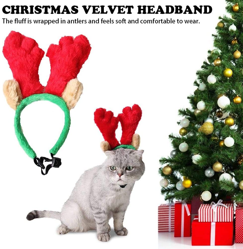  Earthily steadyuf Diadema Cuernos para Mascota Reno Cuernos Ciervo Disfraz Perro Decoracion Navidad Cute Hair Band Accesorios clásicos de Navidad para Perros y Gatos S, L Rojo + Verde Fabulous 