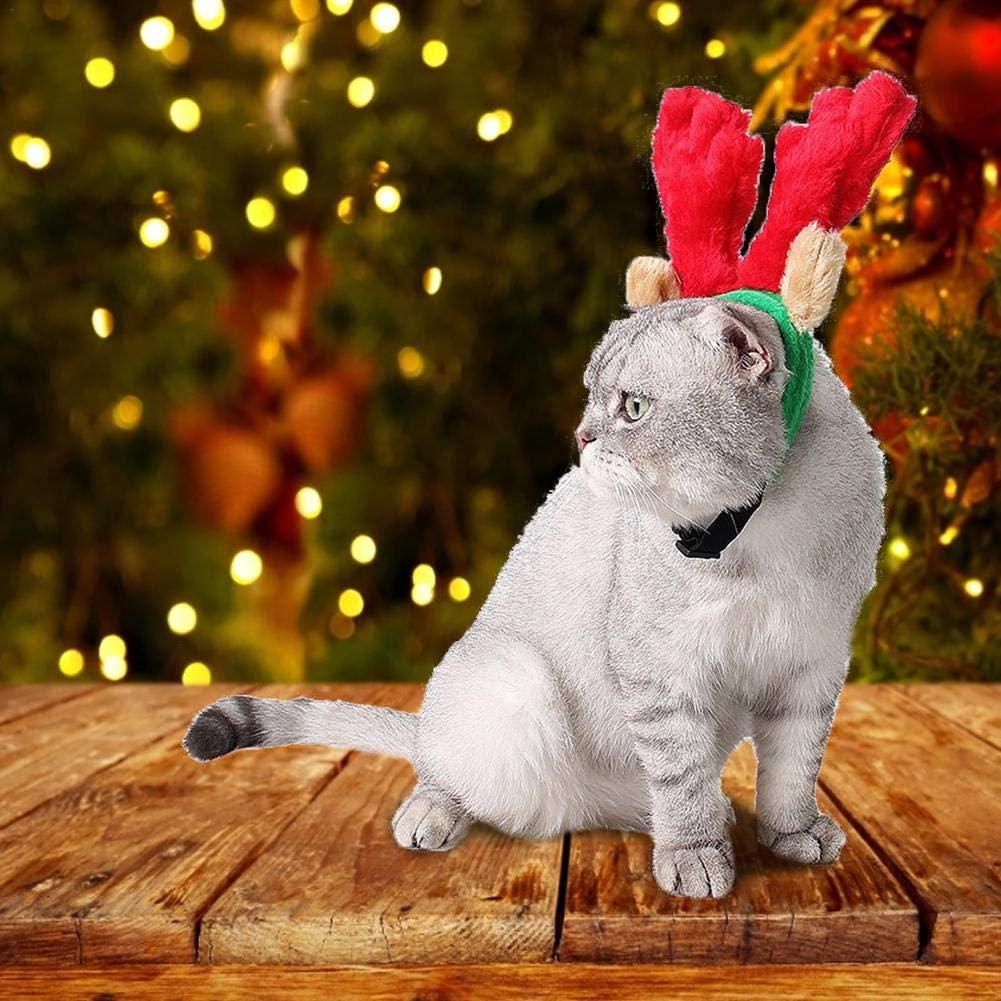  Earthily steadyuf Diadema Cuernos para Mascota Reno Cuernos Ciervo Disfraz Perro Decoracion Navidad Cute Hair Band Accesorios clásicos de Navidad para Perros y Gatos S, L Rojo + Verde Fabulous 