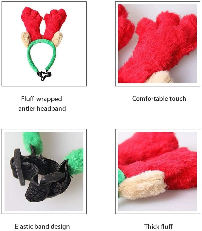  Earthily steadyuf Diadema Cuernos para Mascota Reno Cuernos Ciervo Disfraz Perro Decoracion Navidad Cute Hair Band Accesorios clásicos de Navidad para Perros y Gatos S, L Rojo + Verde Fabulous 