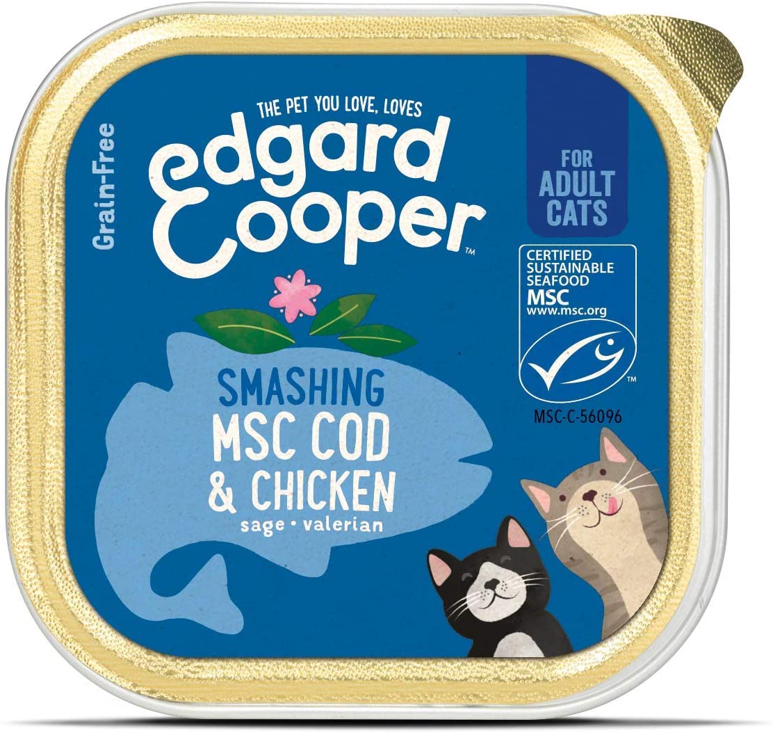  Edgard & Cooper Comida humeda Gatos Adultos sin Cereales, Natural con Pollo Fresco y Bacalao con certificación MSC. Comida Sana Rica en nutrientes y antioxidantes Naturales Pack tarrinas de 19x85gr 