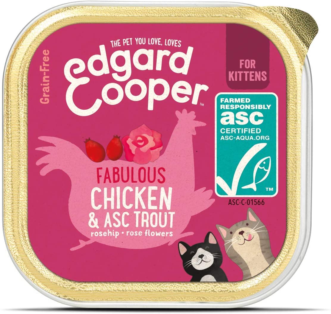  Edgard & Cooper Comida humeda Gatos Kitten sin Cereales, Natural con Pollo Fresco y Truchas con certificación ASC. Comida Sana Rica en nutrientes y antioxidantes Naturales. Pack tarrinas de 19x85gr 