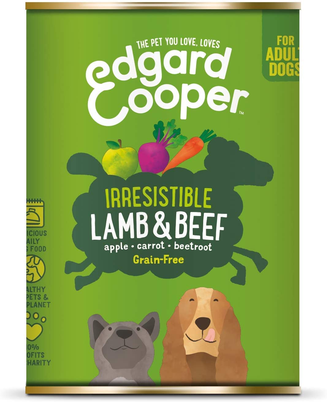  Edgard & Cooper Comida humeda Perros Adultos sin Cereales, Natural con Cordero y Ternera. Alimentación balanceada y Sana con proteinas y aminoácidos. Carne 100% Fresca. Pack de 6x400gr 