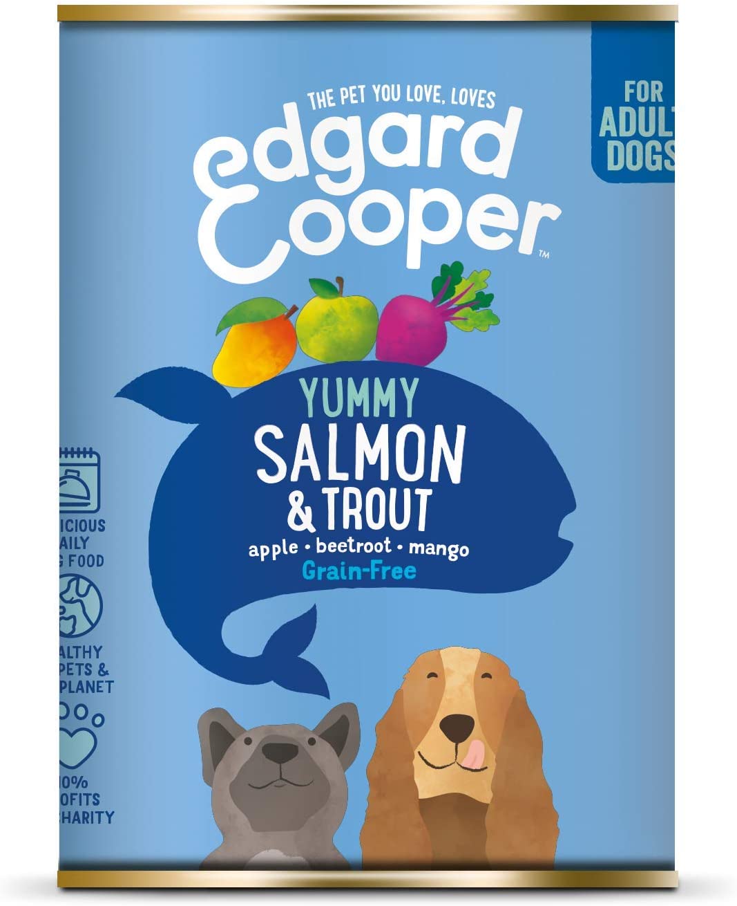  Edgard & Cooper Comida humeda Perros Adultos sin Cereales, Natural con Salmón y Trucha. Alimentación balanceada con Omega 3 para un Pelaje Suave y Brillante Carne 100% Fresca. Pack de 6x400gr 