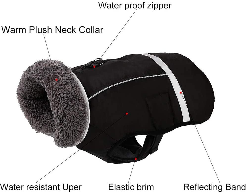  Eleoption - Impermeable caliente para invierno para perros, chaqueta chubasquero para exteriores, impermeable, reflectante, abrigo para perros pequeños, medianos y grandes. - UYYIU76667, XXL, Negro 