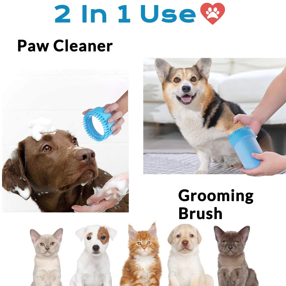  EPODA Limpiador de Huellas de Perro, Limpiador de pies para Mascotas con cepillos de Silicona Suave, Taza portátil para Limpiar los pies sucios de Mascotas – con una Toalla 