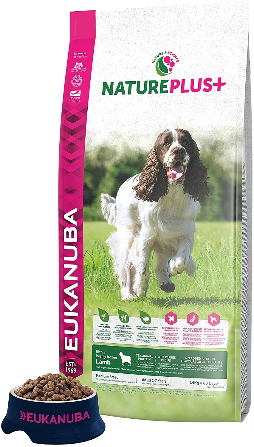  Eukanuba Nature Plus+ Adulto Raza mediana Rico en cordero fresco congelado [14 kg] 