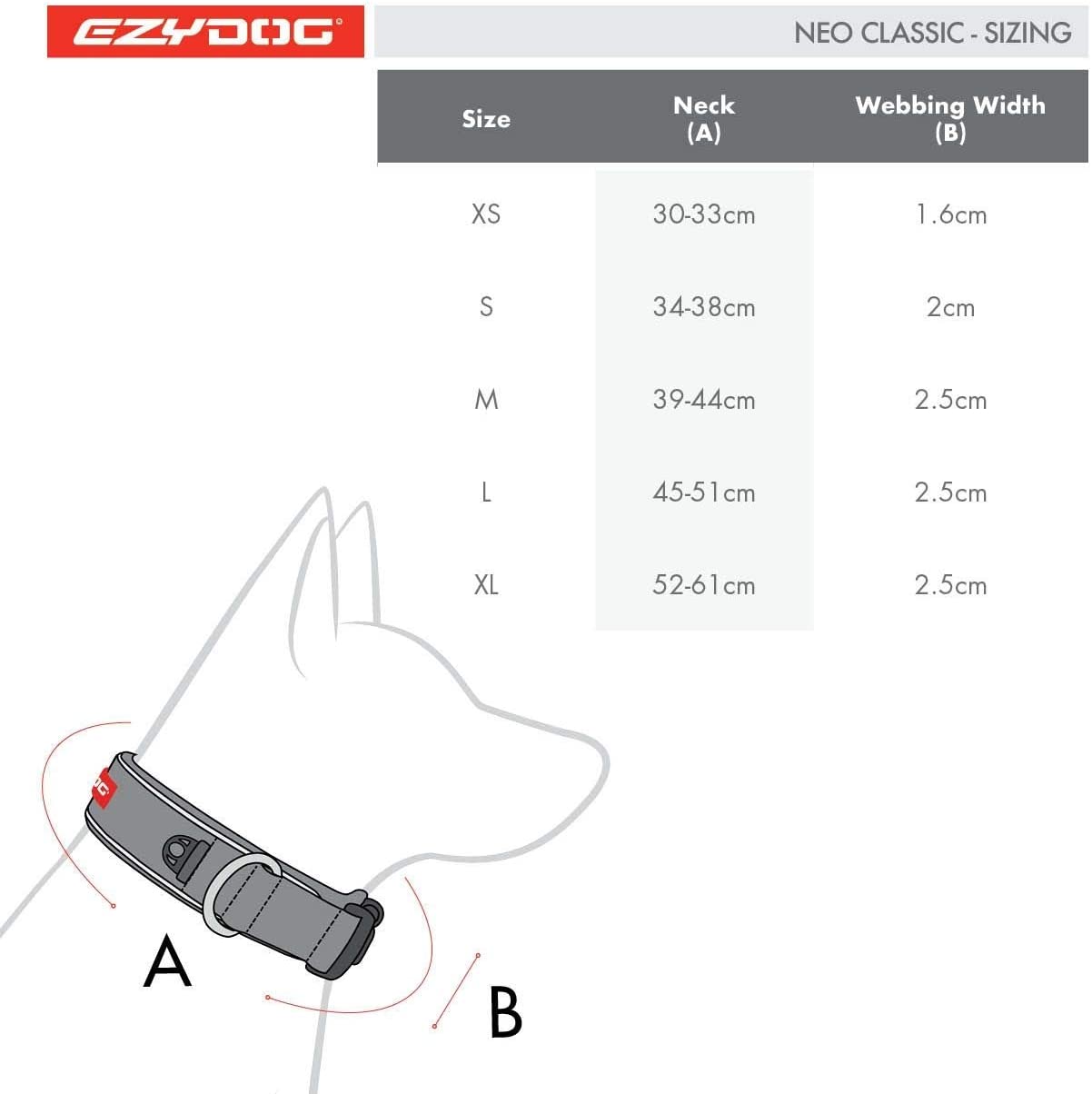  EzyDog Neo Classic - Collar para perro de neopreno, acolchado, para perros grandes, medianos, medianos y pequeños, reflectores para una perfecta visibilidad 