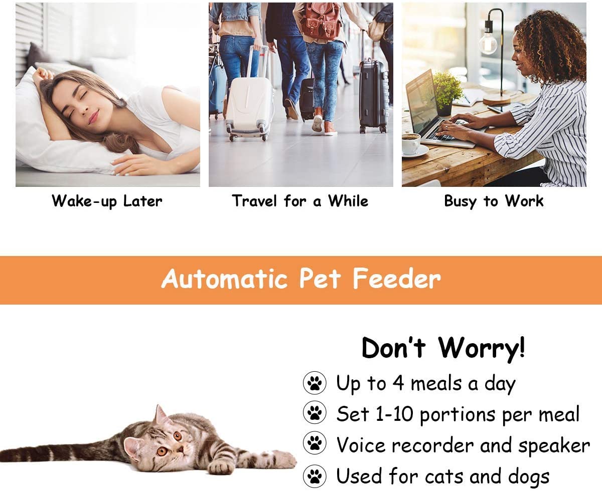  Febelle Alimentador automático Inteligente para Mascotas con cámara Control Remoto WiFi de vídeo Recargable comedero para Perros Gatos 