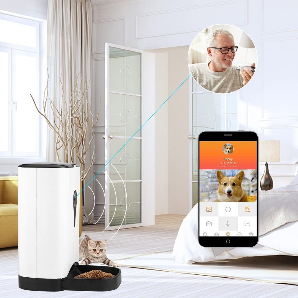  Febelle Alimentador automático Inteligente para Mascotas con cámara Control Remoto WiFi de vídeo Recargable comedero para Perros Gatos 