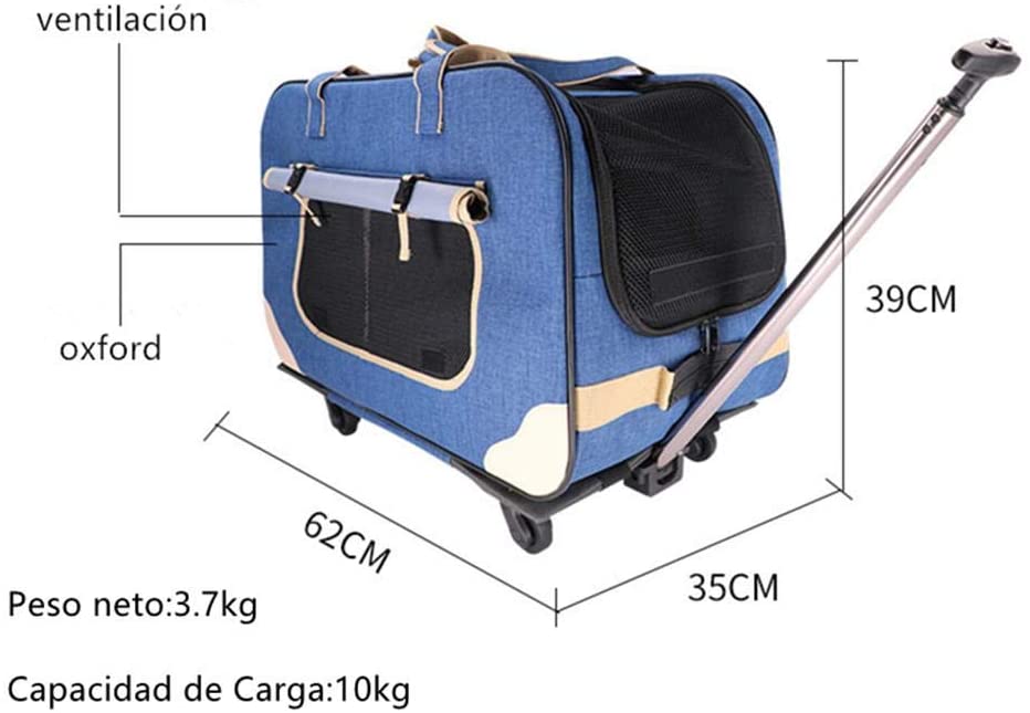  Febelle Maleta Equipaje para Mascota portaperro Gato Portador con Techo Solar para Transporte Viaje Caja con Rueda aerolínea diseño Tela Oxford 