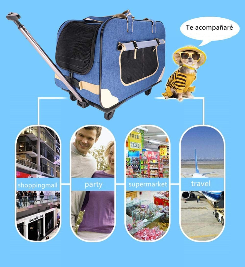  Febelle Maleta Equipaje para Mascota portaperro Gato Portador con Techo Solar para Transporte Viaje Caja con Rueda aerolínea diseño Tela Oxford 